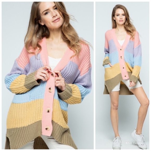 Sweaters - Multi Stripe Relaxed Fit Button Down Cardigan!